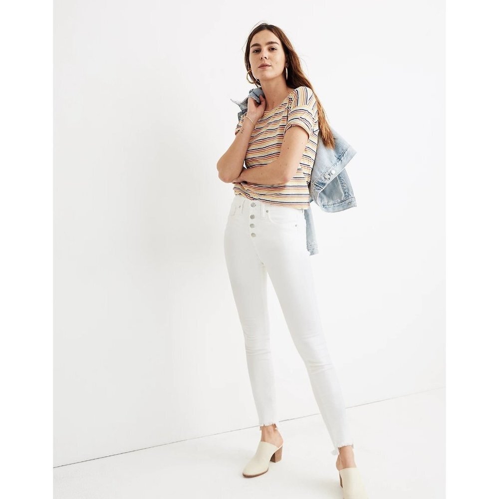 Madewell Women 10" High-Rise Skinny Leg Jeans in Pure White Step Hem Size 27